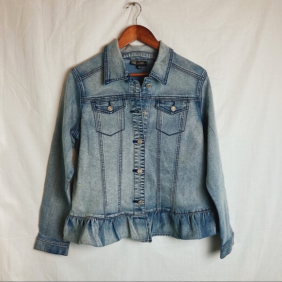 DG2 by Diane Gilman Jackets & Blazers - Like New DG2 Midtone Boho Ruffle Denim Jacket